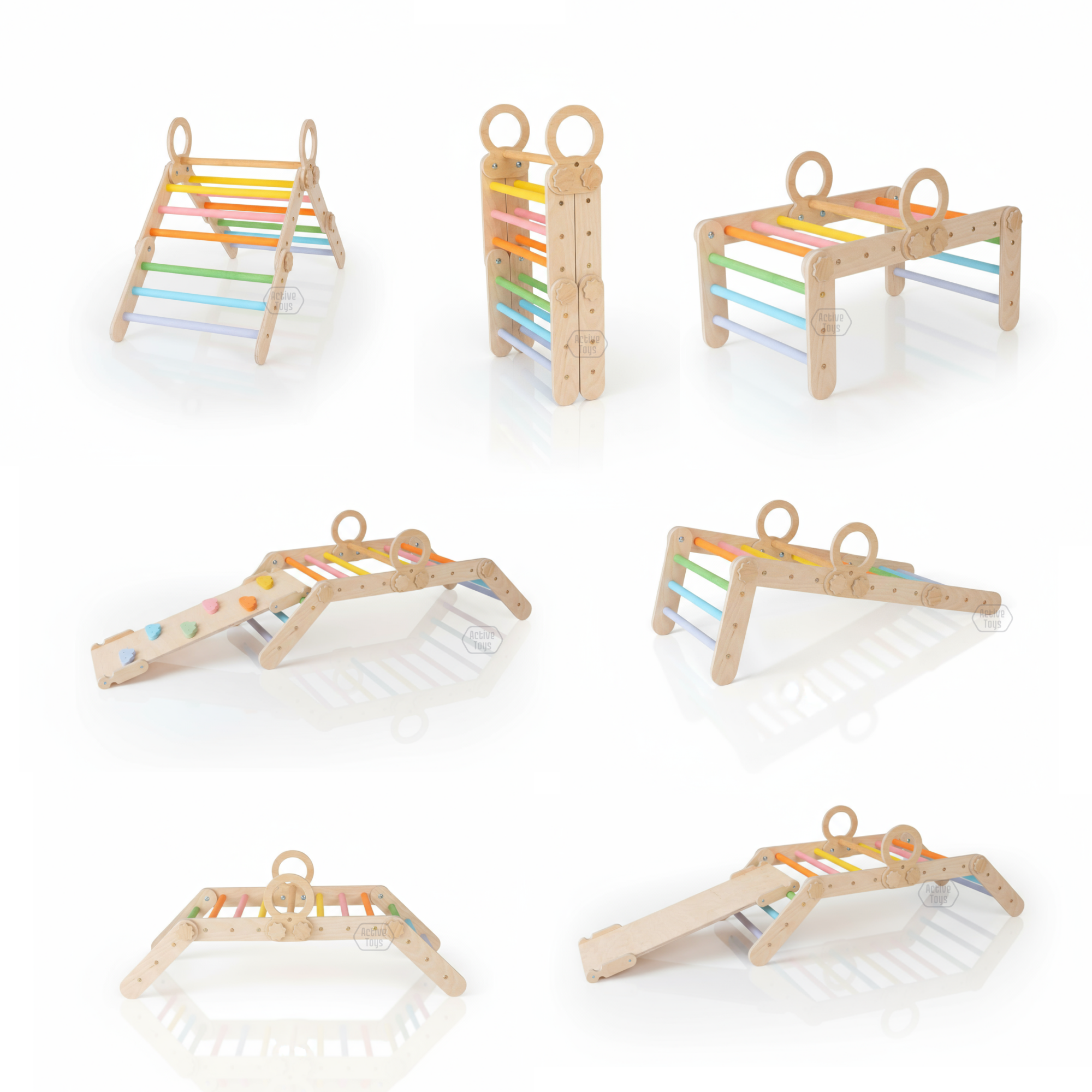 3in1 Montessori Climbing Set: Transformable Climbing Triangle, Arch, Slide Board (1–3 Years)